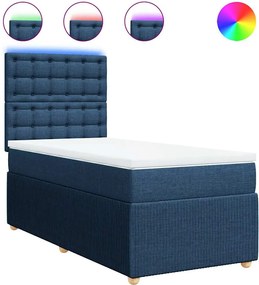 vidaXL Κρεβάτι Boxspring με Στρώμα Μπλε 90x200 εκ.Υφασμάτινο