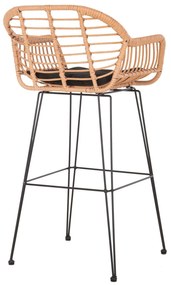 Σκαμπό Μπαρ ALLEGRA C5640.11 Μαύρο Μεταλλικό Ψηλό με Μπεζ P.E. Rattan 54x55x108Υεκ. 54x55x108 εκ.