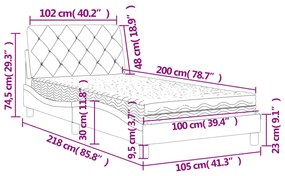 Κρεβάτι με Στρώμα Σκούρο Γκρι 100x200 εκ. Βελούδινο - Γκρι