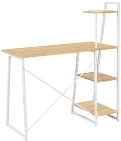 Γραφείο εργασίας Deckstor pakoworld με ραφιέρα σε oak απόχρωση με πόδι λευκό μέταλλο 102x50x117εκ