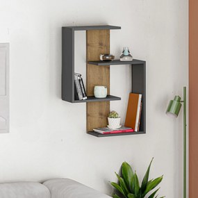 Ράφι Τοίχου Ανθρακί / Δρυς LECRETE 64x22x85