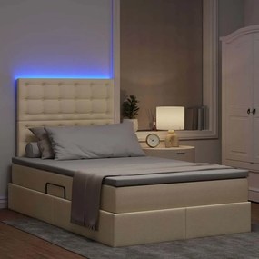vidaXL LED Κρεβάτι αποθήκευσης με στρώμα Κρέμ 120 x 200 cm Ύφασμα