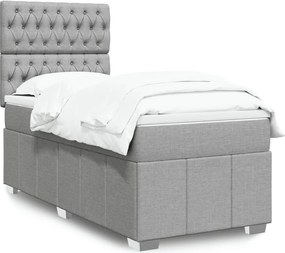 vidaXL Κρεβάτι Boxspring με Στρώμα Ανοιχτό Γκρι 90x190 εκ. Υφασμάτινο