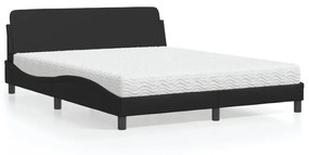 Κρεβάτι με Στρώμα Μαύρο 160x200εκ.από Συνθετικό Δέρμα - Μαύρο