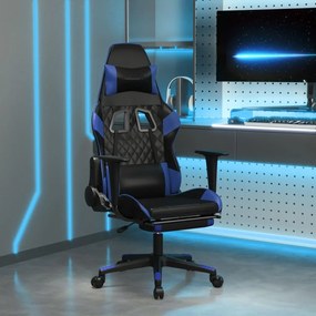 Καρέκλα Gaming Μασάζ Υποπόδιο Μαύρο &amp; Μπλε από Συνθετικό Δέρμα