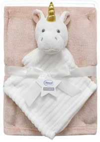 Κουβέρτα Fleece Αγκαλιάς (75x100) + Πανάκι Παρηγοριάς Dimcol Unicorn 06 White-Pink
