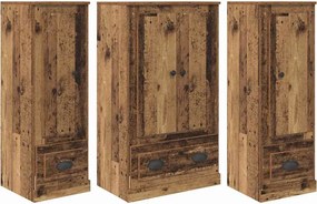 vidaXL Highboard με συρτάρι 3 pcs Παλιό Ξύλο Επεξεργασμένο ξύλο
