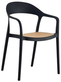Καρέκλα - Πολυθρόνα CLEO C5935.02 Μαύρη Πολυπροπυλενίου με Μπέζ Ψάθα 57x53x81Υεκ. 57x53x81 εκ.