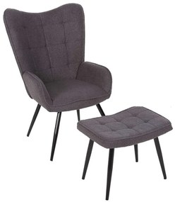 Πολυθρόνα Μπερζέρα Crawley Με Υποπόδιο HM8918.21 70x74x105cm & Μπουκλέ Ύφασμα Grey Ύφασμα