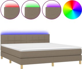 vidaXL Κρεβάτι Boxspring με Στρώμα &amp; LED Taupe 180x200 εκ. Υφασμάτινο