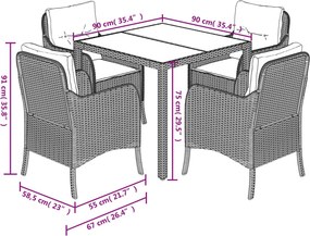 vidaXL Σετ Τραπεζαρίας Κήπου 5 Τεμαχίων Μαύρο Συνθ. Ρατάν με Μαξιλάρια