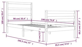 Πλαίσιο Κρεβατιού Λευκό 90x190 εκ. Μασίφ Ξύλο Πεύκου Single - Λευκό