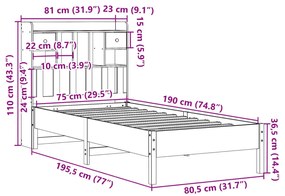 ΚΡΕΒΑΤΙ ΒΙΒΛΙΟΘΗΚΗ ΧΩΡΙΣ ΣΤΡΩΜΑ 75X190 ΕΚ ΜΑΣΙΦ ΞΥΛΟ ΠΕΥΚΟ 3322933