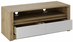 Τραπέζι Tv Parma C116, Artisan βελανιδιά, Άσπρο, Αριθμός συρταριών: 2, 130x52x53cm, 43 kg, Ξύλο: Πεύκο | Epipla1.gr