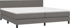 vidaXL Κρεβάτι Boxspring με Στρώμα Γκρι 200x200 εκ. Συνθετικό Δέρμα