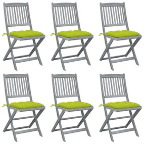 3065460 vidaXL Καρέκλες Εξ. Χώρου Πτυσσόμενες 6 Τεμ. Ξύλο Ακακίας &amp; Μαξιλάρια Πράσινο, 1 Τεμάχιο