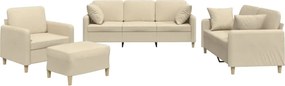 vidaXL Σετ Σαλονιού 4 Τεμαχίων Κρεμ Υφασμάτινο με Μαξιλάρια