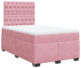 vidaXL Κρεβάτι Boxspring με Στρώμα Ροζ 120x200 εκ. Βελούδινο