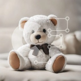 Intra Συλλεκτικό Ξύλινο Παζλ Plywood  4mm - Λευκό αρκουδάκι με καφέ παπιγιόν στο κρεβάτι Σε Ξύλινο Κουτί - Διαστάσεις Puzzle: 10x10 cm – 25 κομμάτια