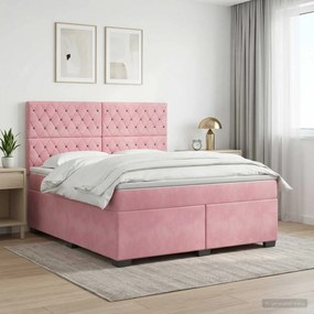 vidaXL Κρεβάτι box spring με στρώμα Ροζ 160 x 200 cm Βελούδο