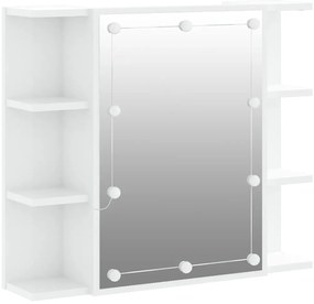 vidaXL Έπιπλο Καθρέπτη με LED Γυαλιστερό Λευκό 70 x 16,5 x 60 εκ.