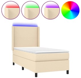 vidaXL Κρεβάτι Boxspring με Στρώμα &amp; LED Κρεμ 90x200 εκ. Υφασμάτινο
