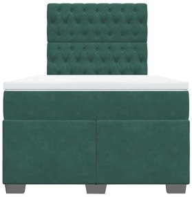 vidaXL Κρεβάτι Boxspring με Στρώμα Σκούρο Πράσινο 120x190εκ. Βελούδινο