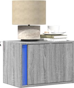 vidaXL Κομοδίνο Επιτοίχιο με Φώτα LED Γκρι Sonoma