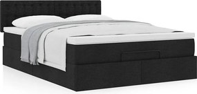 vidaXL Οθωμανικό κρεβάτι με στρώμα Μαύρο 140x200cm Ύφασμα
