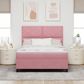 vidaXL Κρεβάτι Box Spring με Στρώμα Ροζ 140x190 εκ Βελούδο