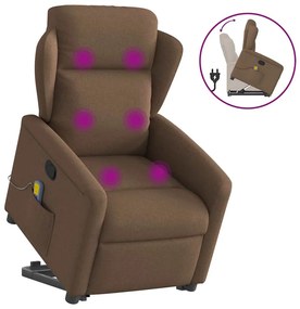 Πολυθρόνα Μασάζ Ανακλινόμενη με Ανύψωση Καφέ Υφασμάτινη