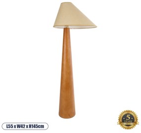 GloboStar® KAUAI 02230 Μοντέρνο Επιδαπέδιο Φωτιστικό Μονόφωτο 1 x E27 IP20 Καφέ Ξύλο με Μπεζ Ύφασμα - Μ55 x Π42 x Υ145cm