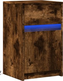 vidaXL Κομοδίνο με Φώτα LED Καπνιστή Δρυς Επεξεργασμένο Ξύλο