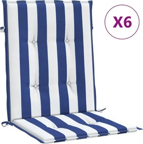 vidaXL Μαξιλάρια Καρέκλας Χαμ. Πλάτη 6 τεμ. Μπλε/Λευκά Ριγέ Υφασμάτινα