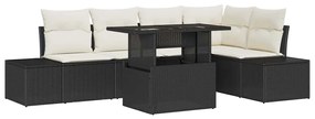 vidaXL Σετ Καναπέ Κήπου με μαξιλάρι 6 pcs Μαύρο Πολυ ράταν