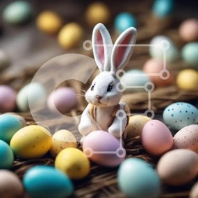 Intra Συλλεκτικό Ξύλινο Παζλ Plywood  4mm - Λευκό λαγουδάκι και πολύχρωμα Πασχαλινά αυγά Σε Ξύλινο Κουτί - Διαστάσεις Puzzle: 10x10 cm – 25 κομμάτια