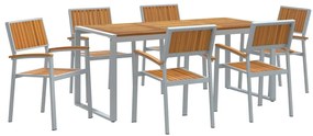 vidaXL Σέτ φαγητού για κήπο 7 pcs Γκρι και καφέ 180 x 90 x 75 cm