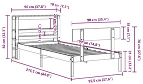 Σκελετός Κρεβατιού Χωρίς Στρώμα 90x190 εκ Μασίφ Ξύλο Πεύκου - Καφέ