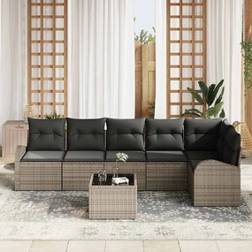vidaXL Σετ Καναπέ Κήπου με μαξιλάρι 7 pcs Γκρι Πολυ ράταν