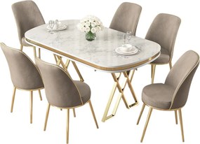 Dining Table &amp; Chairs Set (7 Pieces) Lai - White, Gold, Cappuccino White
Gold
Cappucino