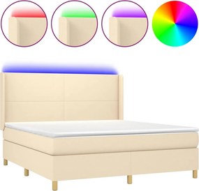vidaXL Κρεβάτι Boxspring με Στρώμα &amp; LED Κρεμ 160x200 εκ. Υφασμάτινο