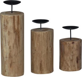 vidaXL Κηροπήγιο 3 pcs Φυσικό Μασίφ ξύλο teak