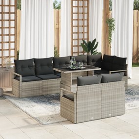 vidaXL Σετ 9 Τεμαχίων Καναπέ Κήπου με Μαξιλάρια Ανοιχτό Γκρι Πολυ Ρατάν