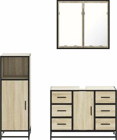 vidaXL Σετ Επίπλων Μπάνιου 3 Τεμαχίων Sonoma Δρυς Επεξεργασμένο Ξύλο