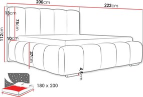 Επενδυμένο κρεβάτι Wizko-Ekrou-180 x 200