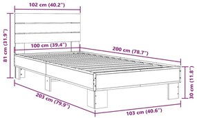 Πλαίσιο Κρεβατιού Sonoma Δρυς 100x200 εκ. Επεξ. Ξύλο &amp; Μέταλλο - Καφέ