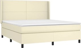 vidaXL Κρεβάτι Boxspring με Στρώμα &amp; LED Κρεμ 180x200 εκ. Συνθ. Δέρμα