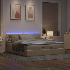 vidaXL Οθωμανικό κρεβάτι με στρώμα & LEDs Cream 160x200cm ύφασμα