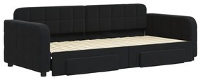 vidaXL Καναπές Κρεβάτι Συρόμενος Μαύρο 90x200 εκ. Βελούδο &amp; Συρτάρια