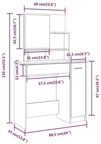 Μπουντουάρ με Καθρέφτη Καφέ Δρυς 86,5x35x136 εκ. - Καφέ